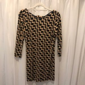 BONGO Tan & Black Chevron Midi Dress – Size M